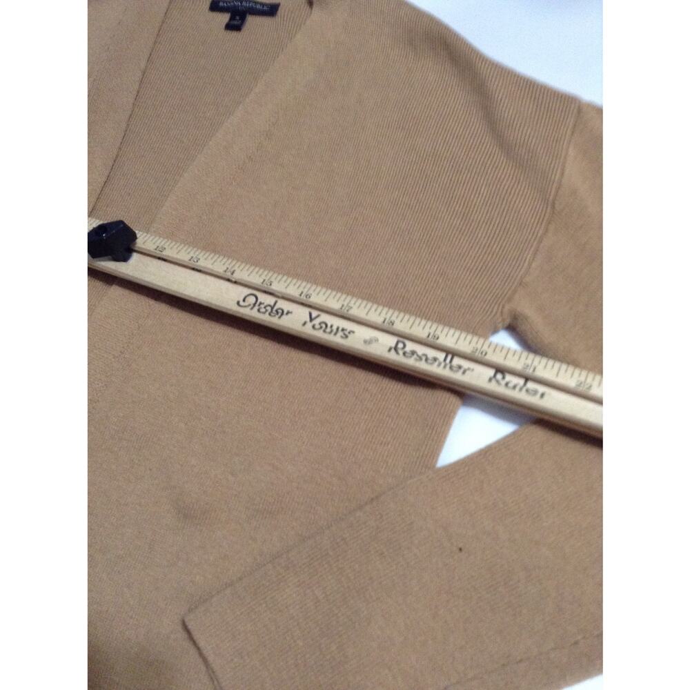 Banana Republic Long Cardigan Sweater Small Camel Tan Open Front Button Cuff - Picture 3 of 8